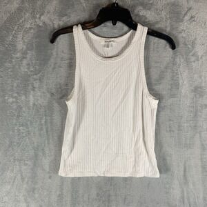 Splendid Women's Tank Top Ribbed White Small‎ Cropped Wide Band